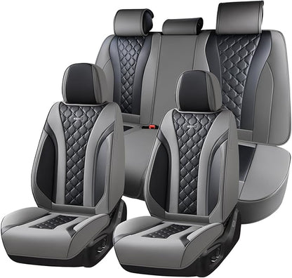 Coverado Car Seat Covers, Seat Covers Full Set, Gray and Black Car Seat Cover, Perforated Diamond Leather Seat Covers for Cars, Luxury Car Seat Cushion, Auto Seat Covers Universal Fit Most Cars