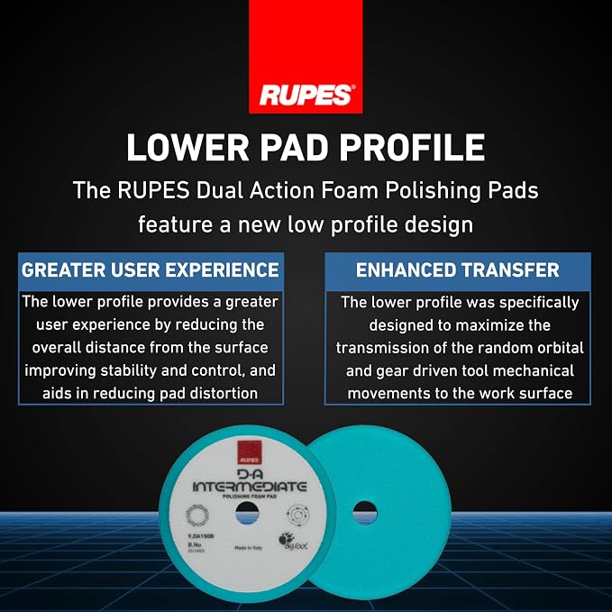 RUPES 9.DA150B Pack of 12 Light Blue D-A Intermediate Foam Polishing Pads 150mm | Ideal for Paint Correction & Gloss Enhancement | Compatible with 5" Backing Plate | Improves Cutting Performance
