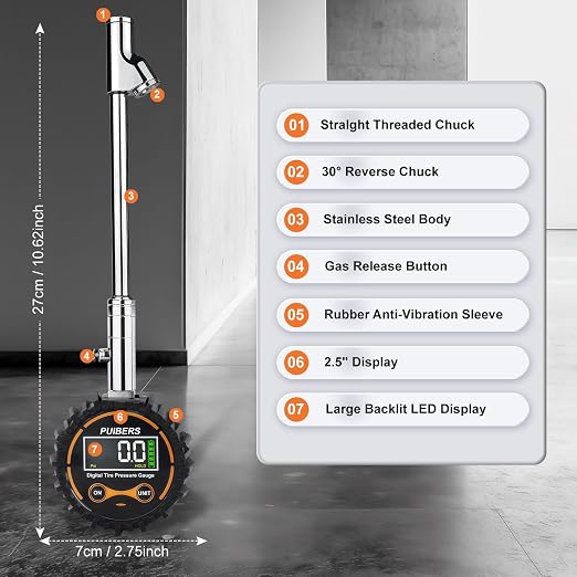Semi Truck Digital Tire Pressure Gauge 200 PSI with LCD Color Screen, Heavy Duty Dual Head Chuck Tire Guage, ANSI B40.1 Certified - for Semi Trucks, Trucks, Cars, SUVs
