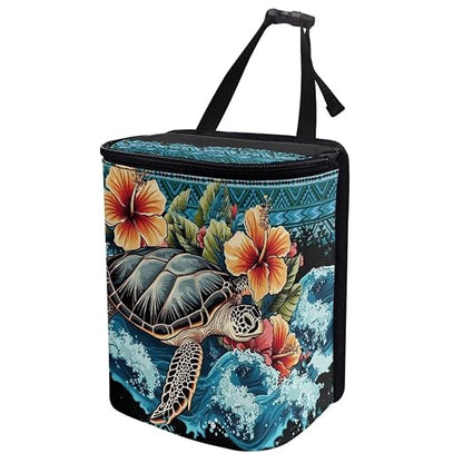 BIGCARJOB Flower Blue Turtle Car Trash Can Bin for Car Back Seat,Portable Car Trash Bag Hanging,Vehicle Trash Can Automotive Car Garbage Cans Auto Accessories