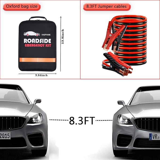 Car Emergency Roadside Kit Car Safety Kits for Vehicles with Jumper Cables | Premium Roadside Assistance Kit for Cars with Tow Strap Folding Shovel Car Tool Kit, New Car Gift for Travel and Breakdowns