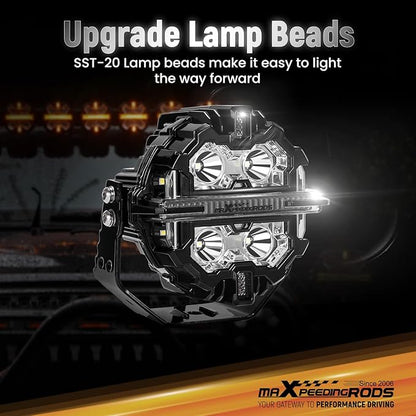 maXpeedingrods Round LED Off Road Lights 5" 178W 21360LM Fog Lights with Amber/White DRL, LED Light Bar 270°Side Shooter for Trucks SUV Pickup ATV UTV Motorcycles, with 4 Black Light Covers