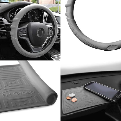 FH Group Universal Fit Silicone with Grip and Pattern Massaging Grip Steering Wheel Cover fits most Cars, SUVs, Trucks, and Vans Gray