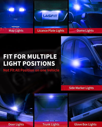 LASFIT 194 LED Bulb Blue 168 T10 192 2825 W5W LED Bulb Canbus Error Free, Non-Polarity 400LM Extremely Bright for Dashboard Light, Dome Map Courtesy Door Trunk Cargo Lights, Pack of 2