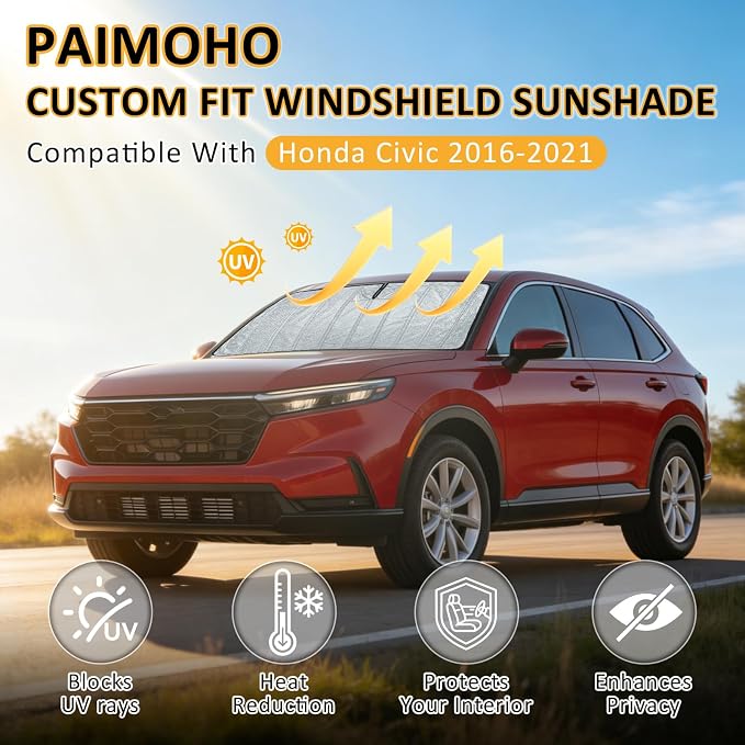 Thickened Windshield Sun Shade for Honda CRV 2023-2026 CR-V | Accordion Front Window Sunshade Aluminum Reflective UV Protection Shield, Foldable Sun Visor with Storage Bag Car accessories