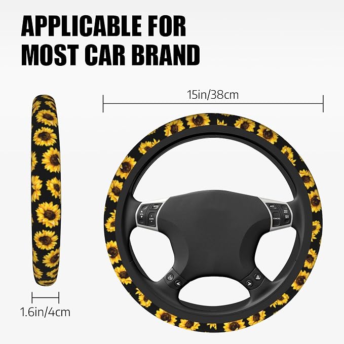 Steering Wheel Cover Sunflower Steering Wheel Cover Car Accessories Universal 15 Inch Neoprene Auto Interior Decor Anti Slip Sweat Absorption Car Protector for Women Girls Adults