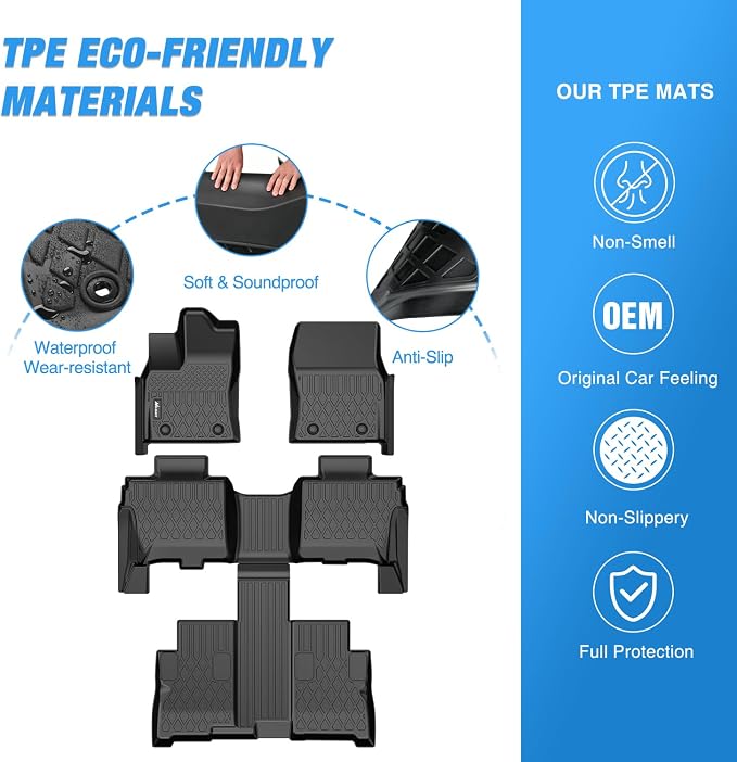 Nilight TPE Floor Mats for Toyota Sequoia 2023 2024 2025 2026 All Weather Custom Fit Heavy Duty Floor Liners
