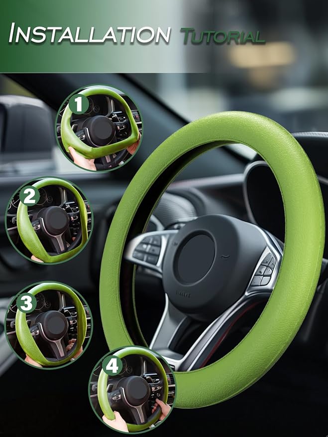 LRITER Car Steering Wheel Cover, Non-Slip Silicone Material, Multiple Color Choices, Universal Auto Parts Steering Wheel Cover, Suitable for Most Cars (Green)