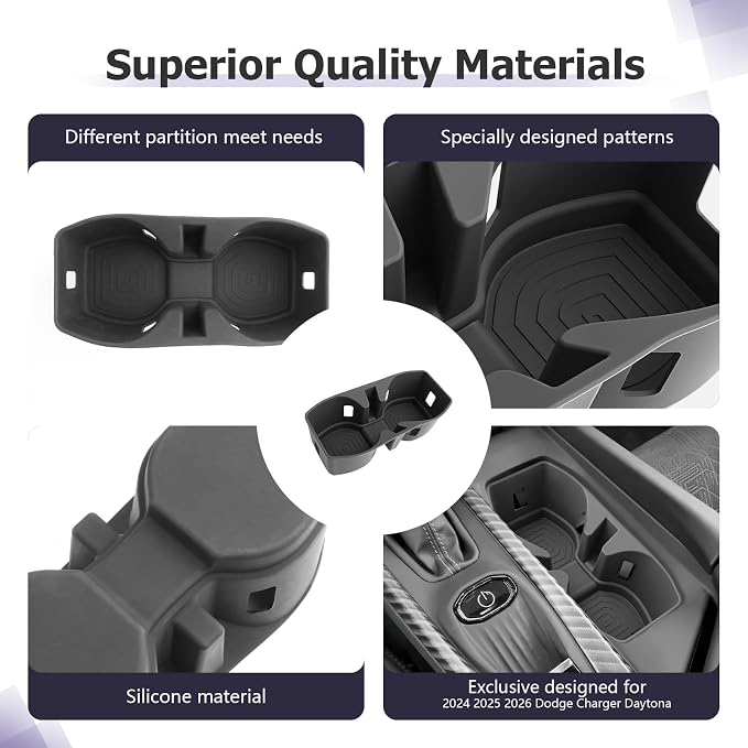 LUWU 2025 2026 Charger Center Console Cup Holder Compatible with 2024 2025 2026 Charger Daytona R/T Scat Pack Premium Silicon Cup Holder Spill-Proof, Easy Install & Clean, Black Interior Accessories