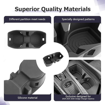 LUWU 2025 2026 Charger Center Console Cup Holder Compatible with 2024 2025 2026 Charger Daytona R/T Scat Pack Premium Silicon Cup Holder Spill-Proof, Easy Install & Clean, Black Interior Accessories
