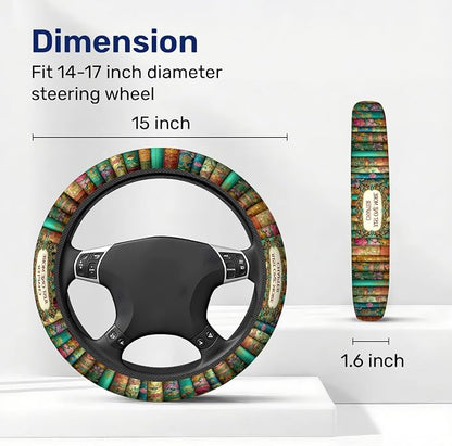 GENANY Reading Books Steering Wheel Cover, Non Slip Polyester Car Wheel Protector for Car SUV Truck, Universal 15 Inch