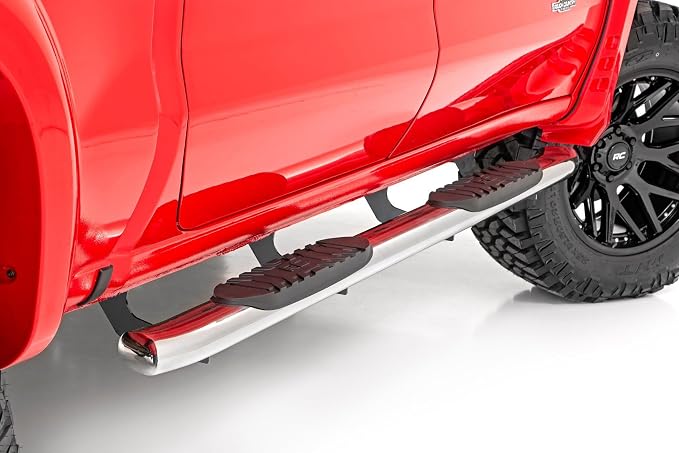 Rough Country Stainless Steel Oval Nerf Steps for Chevy Silverado & GMC Sierra 1500/2500HD/3500HD (2019-2026) Crew Cab - OEM Style Rails with Built-in Side Steps