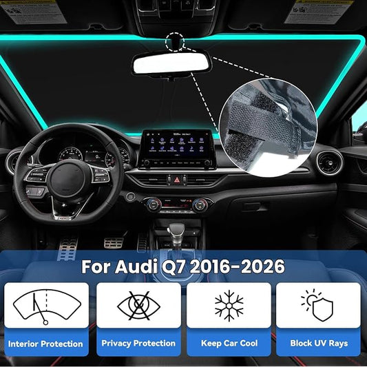 Windshield Sun Shade for Audi Q7 2016-2026, Car Front Window Sunshade with 240T Sun Visor Protector Blocks UV Rays Heat Sun Shield Accessories