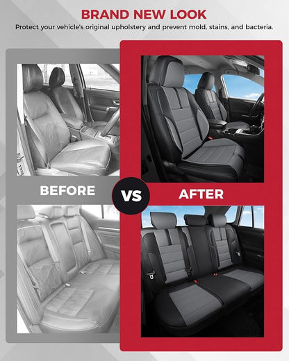 FREESOO Universal Full Seat Covers, Waterproof Faux Leather Automotive Seat Covers with Carbon Fiber Texture Seat Belt Pads, Anti-Slip Airbag Compatible Car Seat Covers for Cars SUVs Trucks