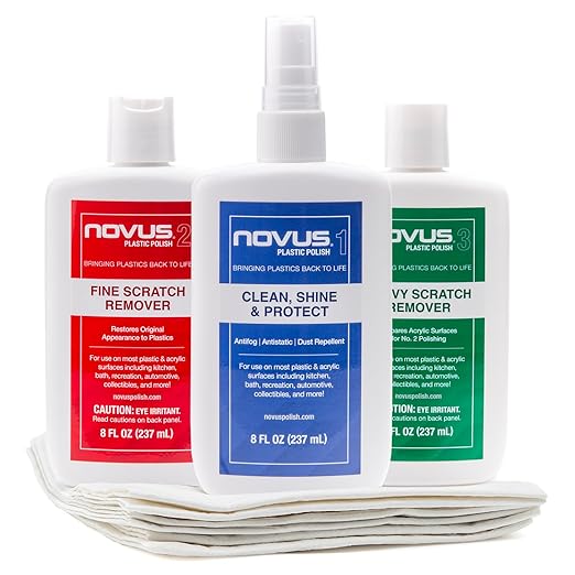 NOVUS-PK1-8 | Plastic Clean & Shine #1, Fine Scratch Remover #2, Heavy Scratch Remover #3 and Polish Mates Pack | 8 Ounce Bottles | Automotive Detailing Supplies & Plastic Restorer for Cars