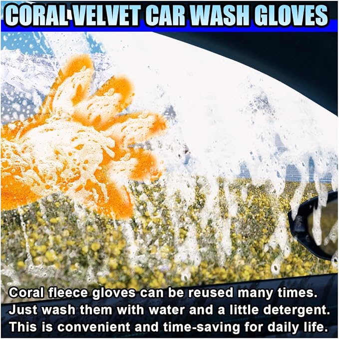5 Finger Coral Fleece Car Wash Mitt, No Scratch Microfiber Wash Mitt Auto Cleaning Glove with Elastic Wrist Cuff, Reusable Double Sided Washing Glove Vehicle Dusting Mitt for Car Detailing (1PC)