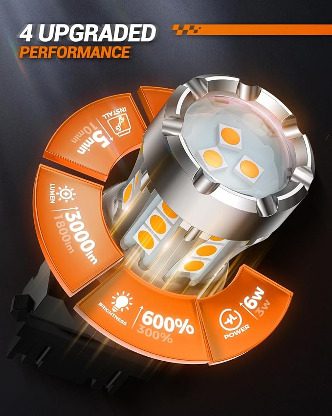 SEALIGHT LED Turn Signal Bulbs 3157 LED Bulb Amber Yellow, 600% Brighter 3156 3057 3157A LED Bulb with Extra Resistor for Front Rear Turn Signal Light, Side Marker Parking Light, 2 Pieces