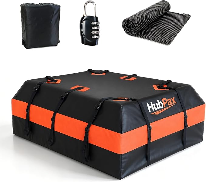 Car Rooftop Cargo Carrier Bag - 20 Cubic Feet Car Roof Top Bag Cargo Carrier for All Vehicle with/Without Rack, Includes Anti-Slip Mat, 8 Reinforced Straps, 6 Door Hooks, Luggage Lock