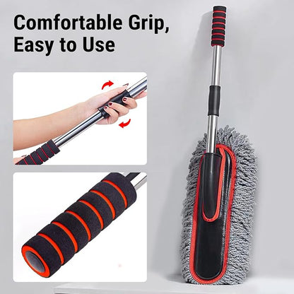 YeewayVeh Car Duster Exterior Scratch Free Microfiber Car Cleaning Brush, Extendable Handle Pollen and Dust Brush for Truck, SUV, Vehicles and Home Cleaning, Gray and Red