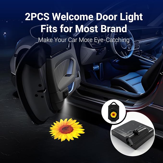 Sunflower Car Accessories Decor Gifts Sunflower Car Door Light Projector 2PCS Car Door Projector Lights LED Shadow Ghost Welcome Lights by FLYEEGO