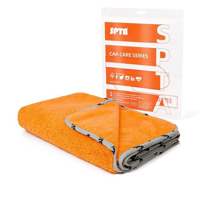 SPTA Drying Towel, Microfiber Car Drying Towel, 1 Pack Highly Absorbent, Scratch Free Large Car Wash Drying Towel for Car Washing, Drying & Auto Detailing, 23.8 x 30.9 inch, Orange-MT032