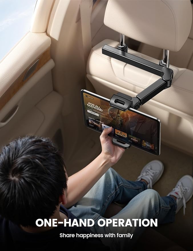 Lamicall Car Headrest Tablet Holder - [3 in 1 Extension Arm] Adjustable Tablet Car Mount for Back Seat, Gifts Road Trip Essentials for Kids, for 4.7-11" Devices, iPad Pro Air Mini, Galaxy, Fire HD