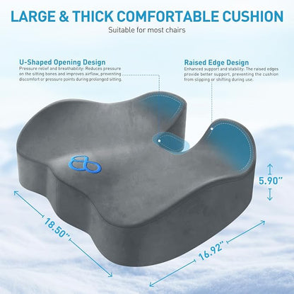 BlissTrends Extra Thick Seat Cushion for Office Chair & Car Seat,LightGrey | Tailbone & Sciatica Relief, Ergonomic Support, High-Density Memory Foam, Comfort for Extended Sitting