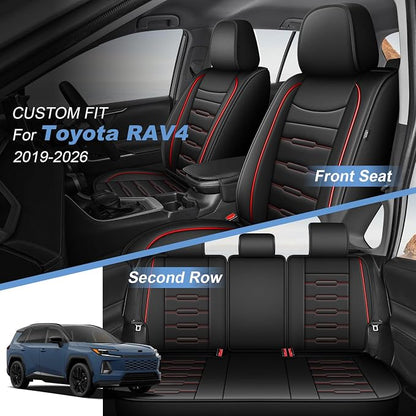 AOMSAZTO RAV4 Car Seat Covers Full Set Custom Fit for Toyota RAV4 2019 2020 2021 2022 2023 2024 2025 LE,XLE,XLE,Premium,Limited with Interior Accessories(5 Seats,Black&Redline)