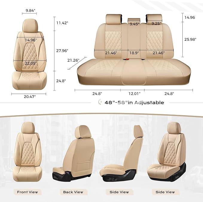 Coverado Leather Seat Covers, Car Seat Cover Full Set, 5 Seats Beige Seat Covers, Automotive Seat Covers Waterproof Car Seat Cushion Protectors Universal Seat Cover Fit for Most Cars Trucks SUV