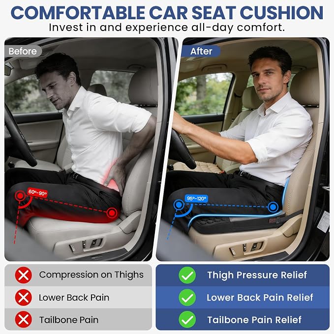 Car Seat Cushion for Driving, Driver Seat Pad with Honeycomb Message Dots - Ergonomic Auto Car Seat Pillow for Long Drives, Office Chair, Truck, Wheelchair - Coccyx & Lower Back Pain Relief - Black