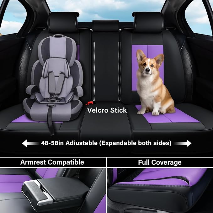 Coverado Car Seat Cover Full Set, Purple Seat Covers Front Seats Back Seat Covers, Nappa Leather Waterproof, Car Seat Cushion, Car Seat Protector Universal Fit Most Cars
