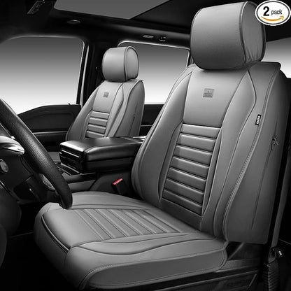CAR PASS Nappa Leather Car Seat Covers Front Seats, Luxury Seat Protector for Cars, Waterproof Anti-Slip Seat Cushion Airbag Compatible Universal for Sedan SUV Pick-up Truck Automotive Vehicle, Gray