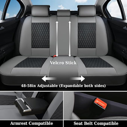 Coverado Car Seat Covers Full Set, Nappa Leather Seat Covers, Waterproof Car Seat Protector with Lumbar Support, Automotive Seat Covers Universal Fit for Most Cars SUV Trucks (Black-Gray)