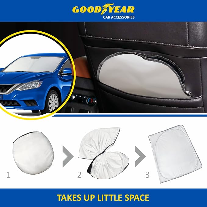 Goodyear Foldable Windshield Sunshade for Nissan Sentra 2013-2019, Car Accessories, Sunshade Cover, Sun Shade Car Windshield, Window Sun Blocker - GY008278