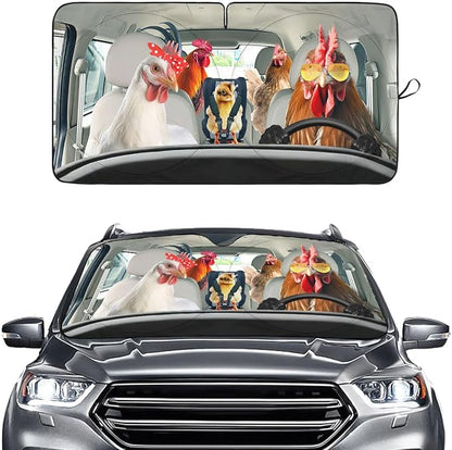 GENANY Chicken Family Funny EditionWindshield Sun Shade for Car SUV Truck (55x29 Inches), Automobile Sunshade, Protector Blocks UV, Car Accessories