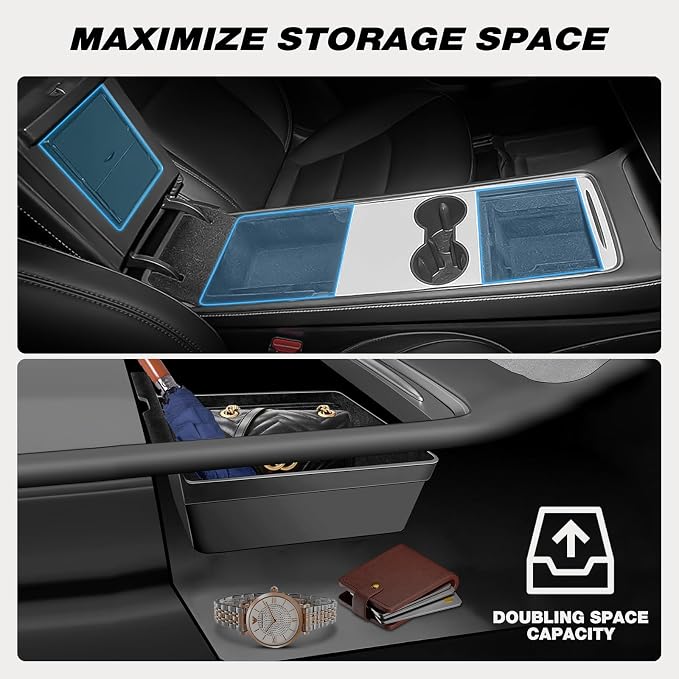 Nilight Upgraded Accessories Compatible for Tesla Model 3 2021-2023 Model Y 2021-2024, Center Armrest Console Organizer Tray and Hidden Storage Box, 3-Pack
