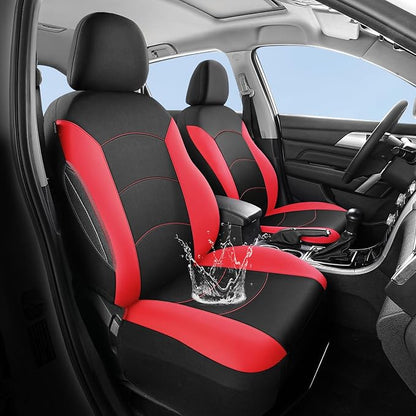 HChengkikz Car Seat Covers Front Seat, Waterproof Neoprene Seat Covers, Airbag Compatible, Universal Fit Most Sedans, SUVs, Trucks(Black + Red)