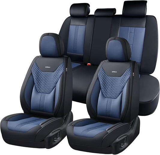 Coverado Car Seat Covers Full Set, Front Seat Covers with Lumbar Support and Back Seat Cover Waterproof Leather Automotive Seat Cover, Universal Car Interior Protectors Cushion for Most Cars