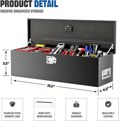Truck Bed Tool Box, Crossover, 38.5 x 11.6 x 9.6 Inches, Alloy Steel, Lockable, Weathertight, Rust Resistant, Impact Resistant, Dustproof, Flip Top, for Pickup Trucks