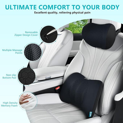 FLORICH Lumbar Support with Car headrest Back Pillow for Chair Headrest Pillow with Gel Memory Foam Massage Point Memory Foam Back Pillow for Office Chair(Light Black)