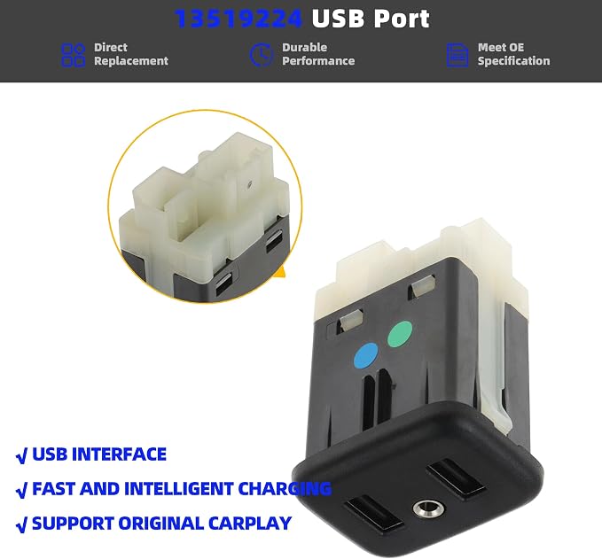 13519224 USB Port AUX Jack Auxiliary Input Adapter Compatible with Chevy Buick GMC Cadillac 2015-2018 Replaces# 13509942 13510854 23496501 CarPlay