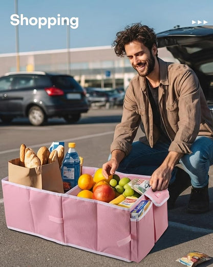 HOTOR Trunk Organizer for Car - Car Organizer, Foldable Trunk organizer for SUVs & Sedans, Sturdy Organization for Car Accessories, Tools, Sundries, Pink, 2 Compartments, 23.6"×14.2"×10.6"