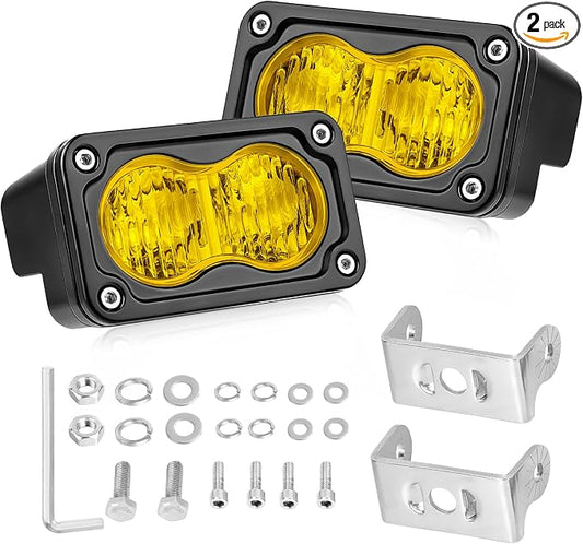 Yellow LED Pods, AKD Part 3 Inch Flood CREE LED Fog Lights 40W Yellow Small Chase Pod Lights Ditch Lights Off Road Driving Lights 2 Packs for Dirt Bike Motorcycle Truck UTV ATV SUV Surron