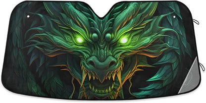 Windshield Sun Shade Green Dragon Front Window Block UV Shades Visor Reflective Retractable for Car SUV Trucks