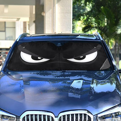 Evil White Eyes Black Windshield Sunshade Car Sun Shade Front Window Shade for Truck SUV Blocks UV Rays Sun Reflector Visor Protector Accordion Folding