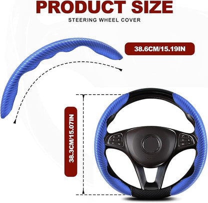 Universal Fit Carbon Fiber Steering Wheel Cover, Segmented Steering Wheel Protector, Carbon Fiber Anti-Skid Steering Wheel Cover Car Interior Accessories (2 Pcs Blue)