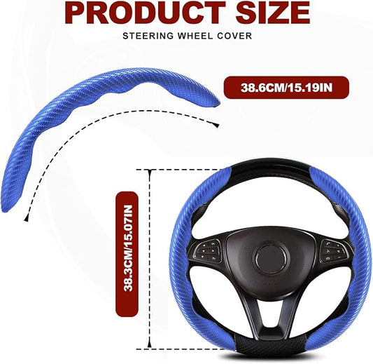 Universal Fit Carbon Fiber Steering Wheel Cover, Segmented Steering Wheel Protector, Carbon Fiber Anti-Skid Steering Wheel Cover Car Interior Accessories (2 Pcs Blue)