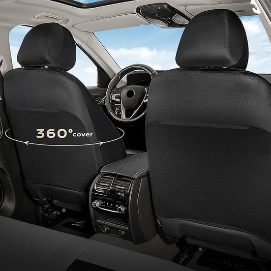 Coverado Car Seat Covers Front Seats, Luxury Leather Car Seat Covers, Automotive Mesh Seat Covers 2 Pack, Airbag-Compatible, Black Gray Seat Covers for SUV Sedan Truck