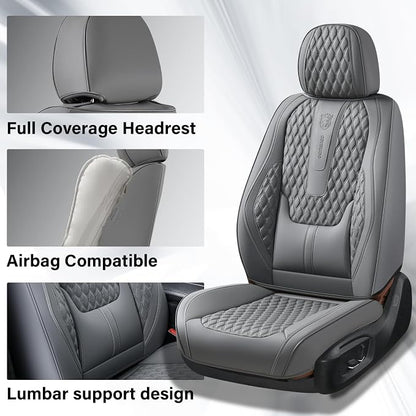 Coverado Front Seat Covers, Car Seat Cover, Leather Seat Covers for Car, Automotive Seat Covers Protector with Lumbar Support Universal Fit for Most Sedans SUV Pick-up Truck(Gray)
