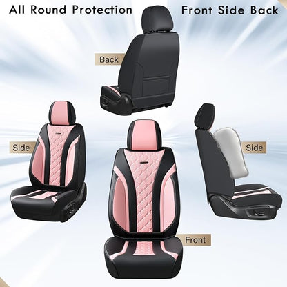 Coverado Seat Covers, Car Seat Covers Front Seats, Perforated Diamond Leather Car Seat Cover, Waterproof Car Seat Cover, 2 Pack Car Seat Protector Front Seat Cover Universal Fit Most Car, Black&Pink